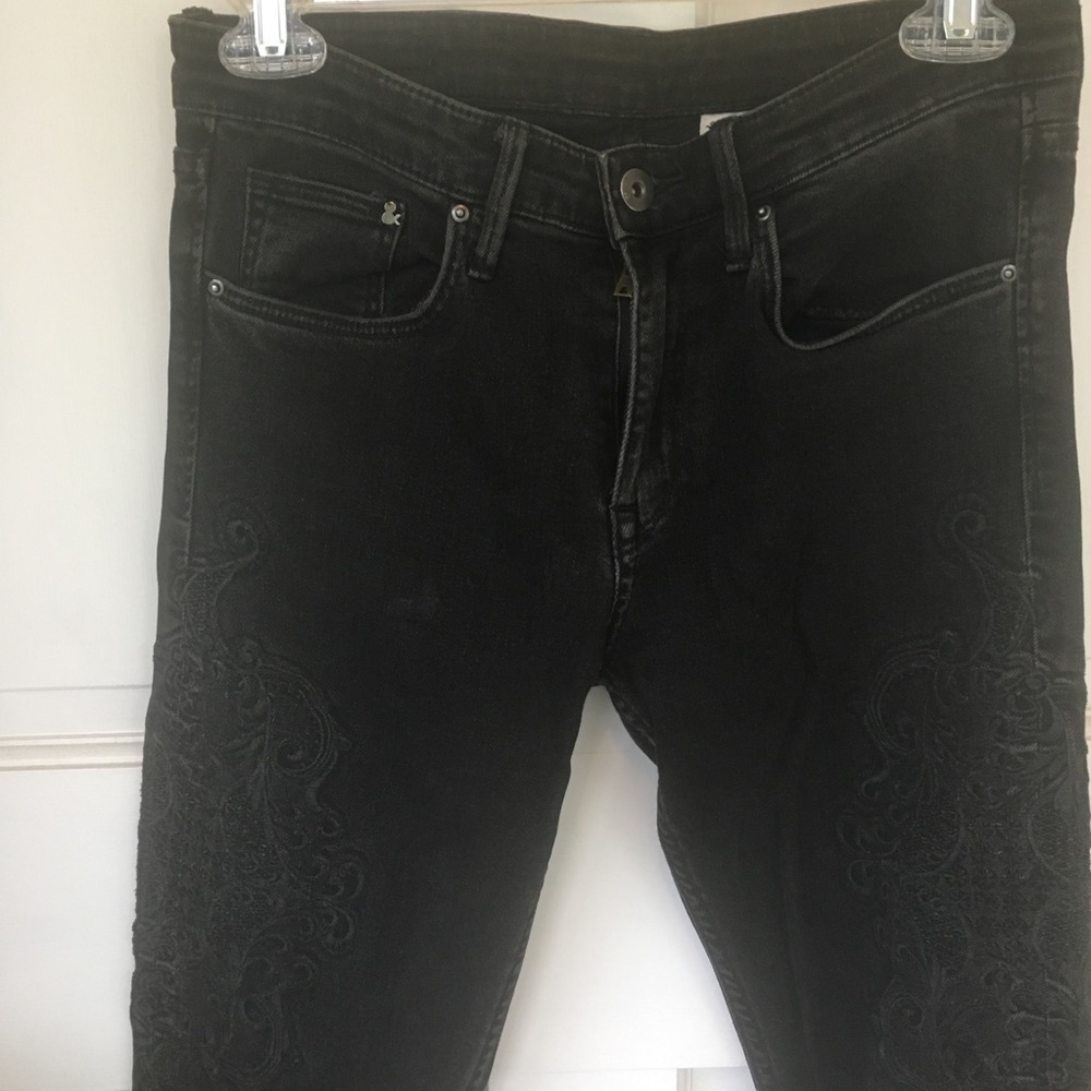 Embroidered Washed Black Denim